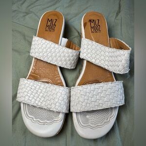 Miz Mooz Genna Shoes Women’s 41 US 10 White Sandals Slides Leather Block Heel